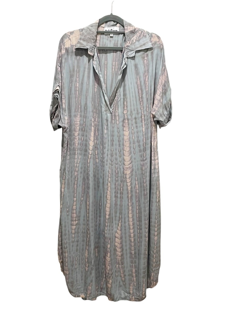 Bali Queen Tie Dye Maxi Dress Gray Pink Roll Tab Sleeve Women’s One Size